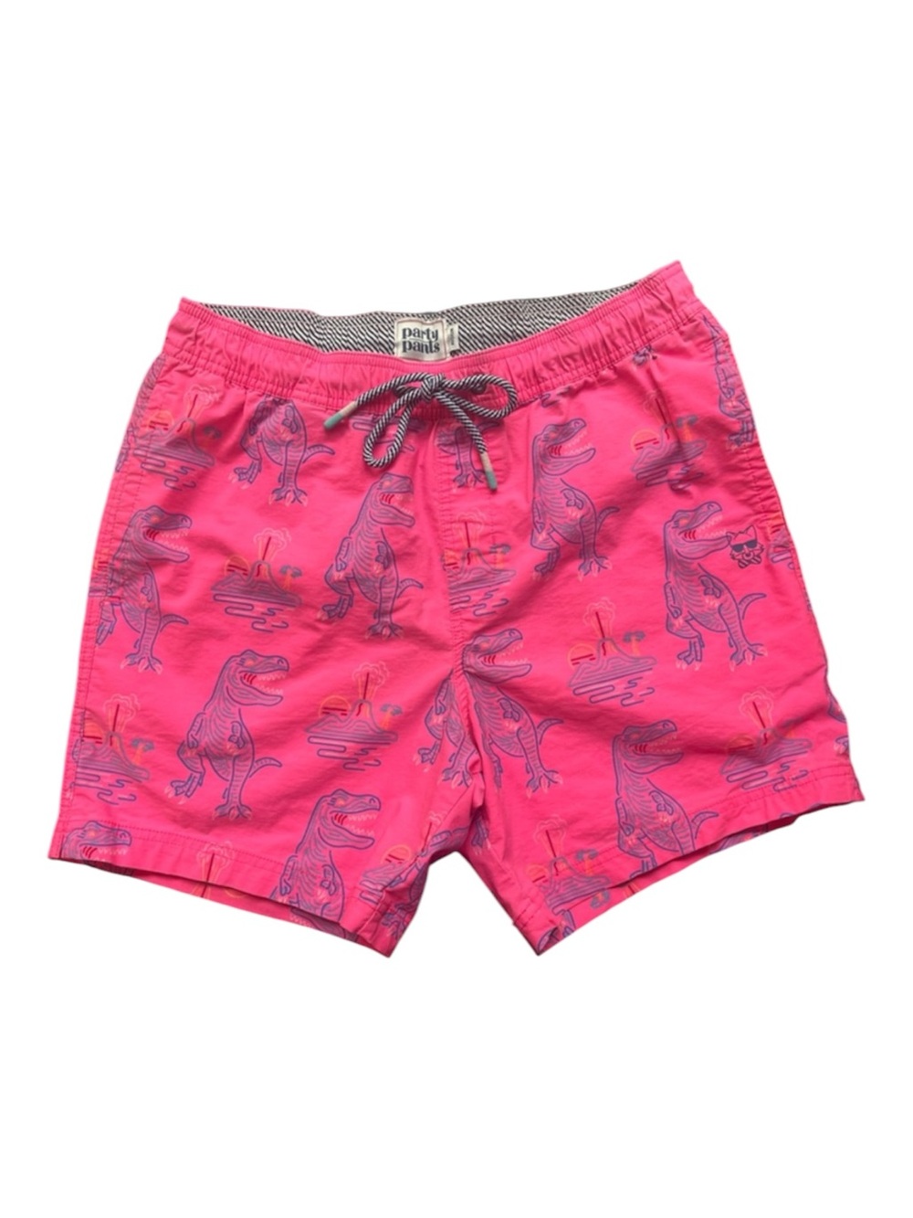 Party Pants Pink TRex Dinosaur Print Swim Trunks Mens Medium Spring Summer Beach